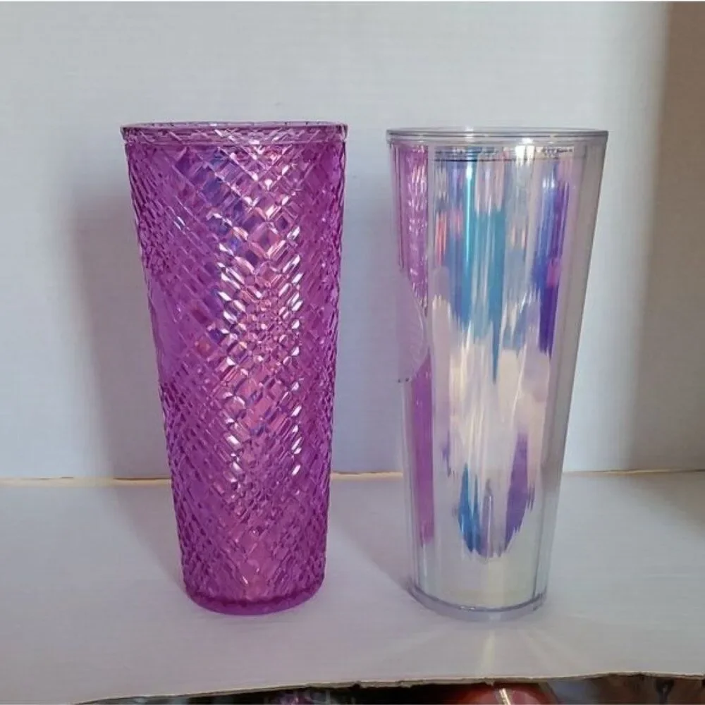 2 Starbucks Travel Cold Cup Iridescent Diamond Unicorn Purple Taffy Venti 24 oz